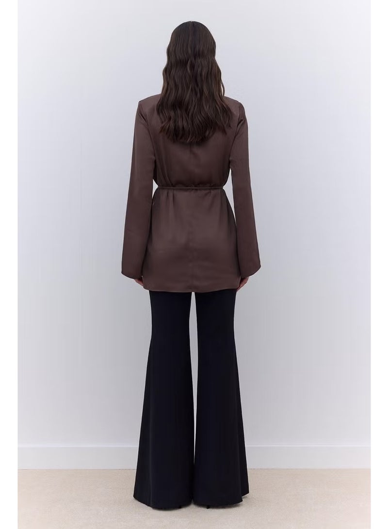 Manuka تونيك بأكمام واسعة من الساتان بني - Image 3