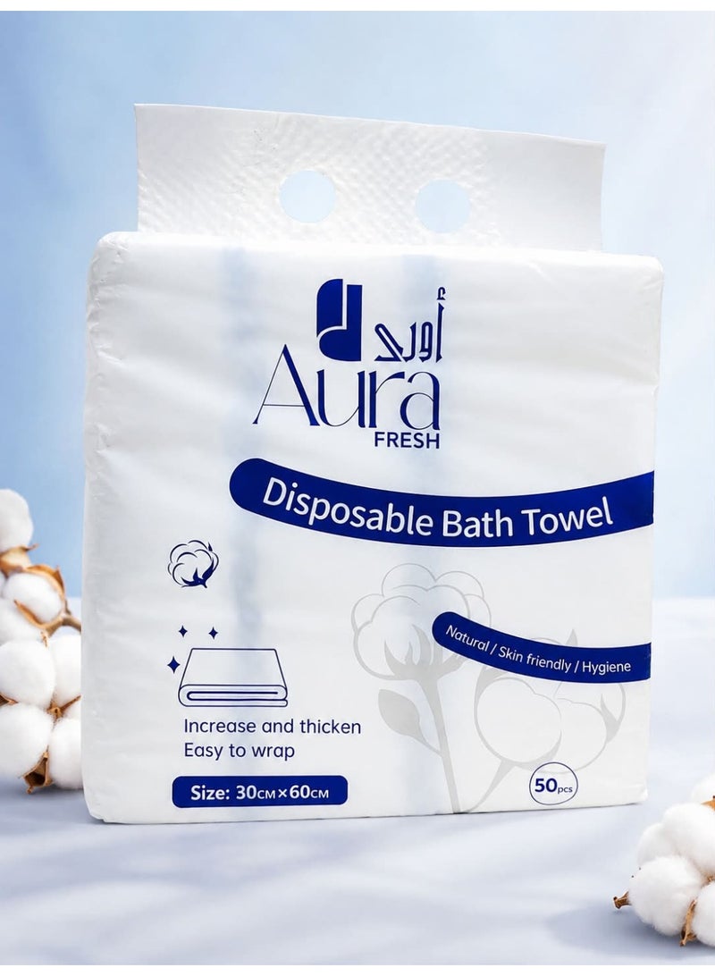 Disposable Bath Towels Pack of 50 | 30x60 cm Extra Thick Woodpulp Towels | Eco-Friendly, Ultra Absorbent & Skin-Friendly for Travel, Gym, Salon, Hajj & Umrah