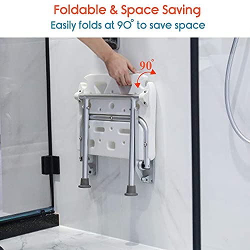 KosmoCare Wall Mounted Shower Bench | Folding Shower Chair | Bathroom Stool Fold Away Shower Seat | Folding Shower Stool with Anti-Slip Rubber Tips for Safety of Seniors & Elderly | - Image 3