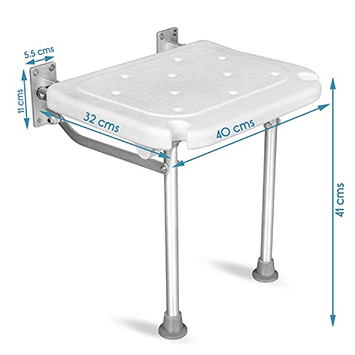 KosmoCare Wall Mounted Shower Bench | Folding Shower Chair | Bathroom Stool Fold Away Shower Seat | Folding Shower Stool with Anti-Slip Rubber Tips for Safety of Seniors & Elderly | - Image 2