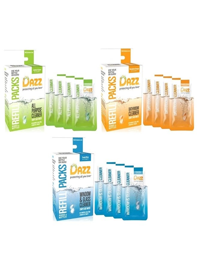 Dazz Whole House Refill Pack (4 Of Each Product - 12 Total) Natural Cleaning Tablets - All Purpose Cleaner, Glass and Window Cleaner, and Bathroom Cleaner - Eco Friendly, Non Toxic - Image 1