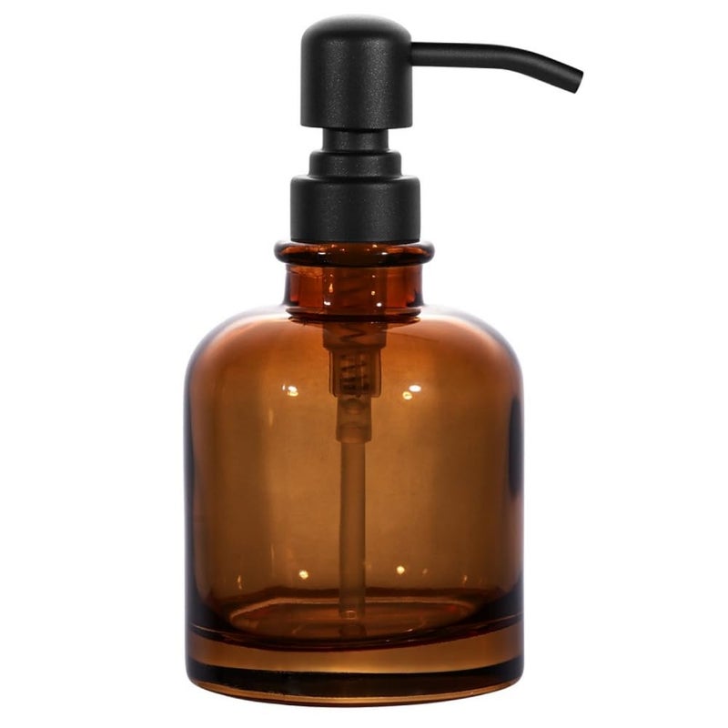 Thick Amber Glass Jar Soap Dispenser with Matte Black Stainless Steel Pump 12ounce Boston Round Bottles Dispenser with Rustproof Pump for Essential Oil