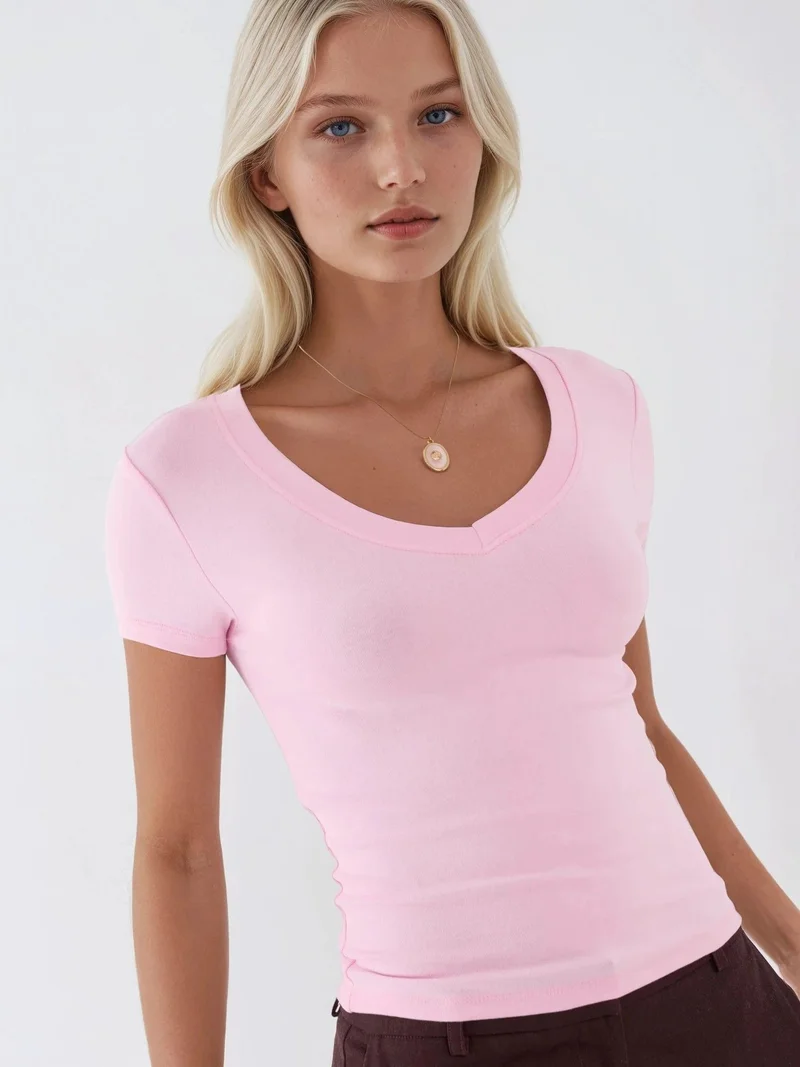 Busem BUSEM Elastic V-Neck Short Sleeve T-Shirt