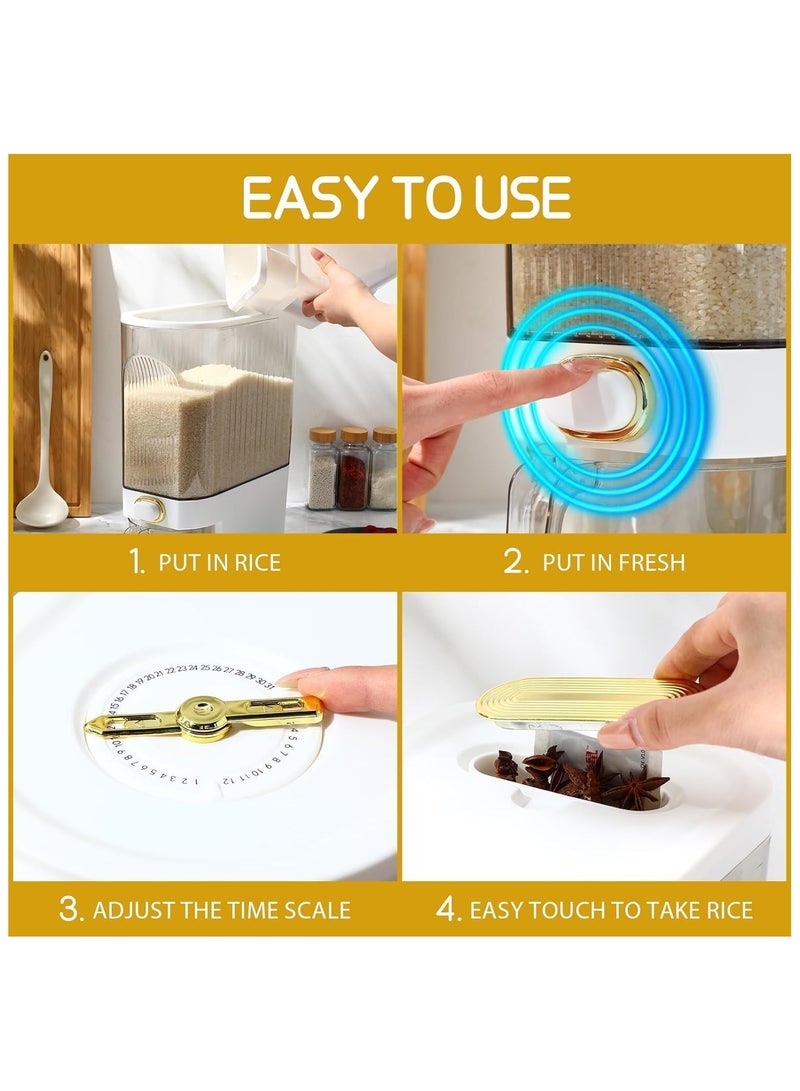 سوفام موزع الأرز 10 كيلوغرامات، حاوية تخزين الأغذية الجافة الكبيرة والنظيفة مع كأس القياس ومقياس الوقت، منظمة مطبخ موزع الأغذية ومخزن للأغذية الجافة للحبوب - Image 3