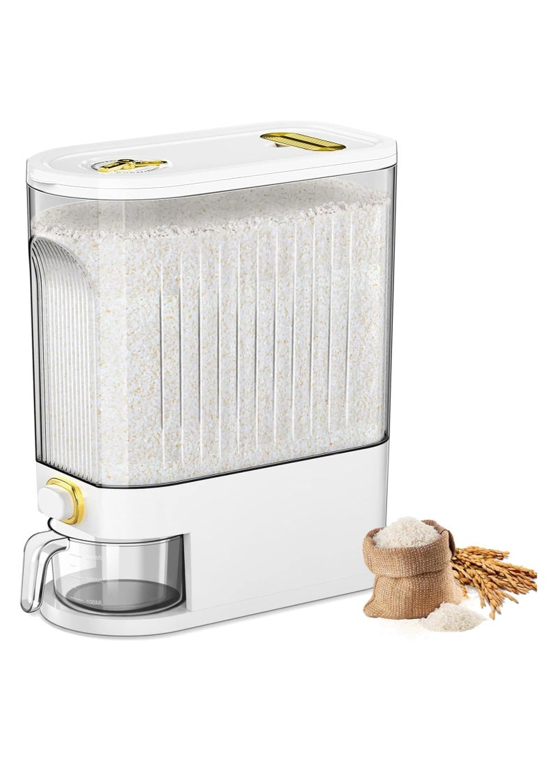 سوفام موزع الأرز 10 كيلوغرامات، حاوية تخزين الأغذية الجافة الكبيرة والنظيفة مع كأس القياس ومقياس الوقت، منظمة مطبخ موزع الأغذية ومخزن للأغذية الجافة للحبوب - Image 1