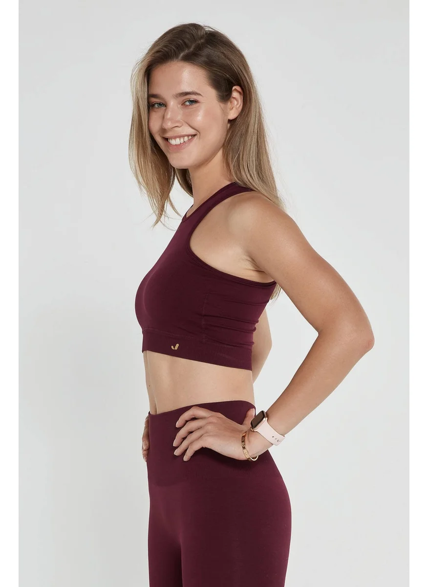 Jerf Palmi Patterned Round Neck Covered Bra Claret Red
