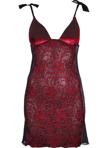 Magic Form 7290 Prada Lace Nightgown with Velvet Fabric - Claret Red  - Image 4
