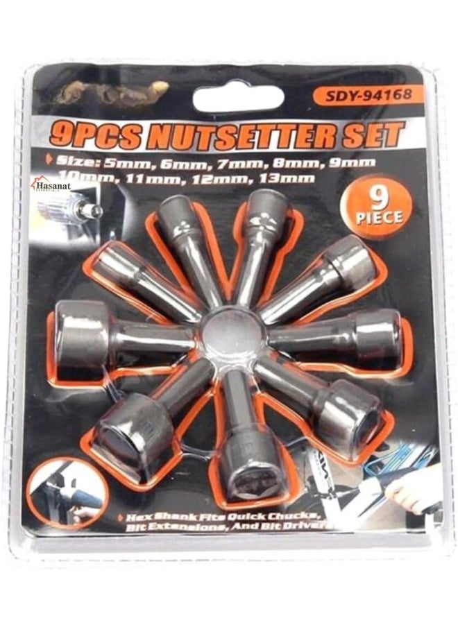 HASANAT ESSENTIALS Hasanat Essentials 9PCS Nutsetter Set â€“ Hex Shank Magnetic Driver Bits (5mmâ€“13mm)  - Image 1