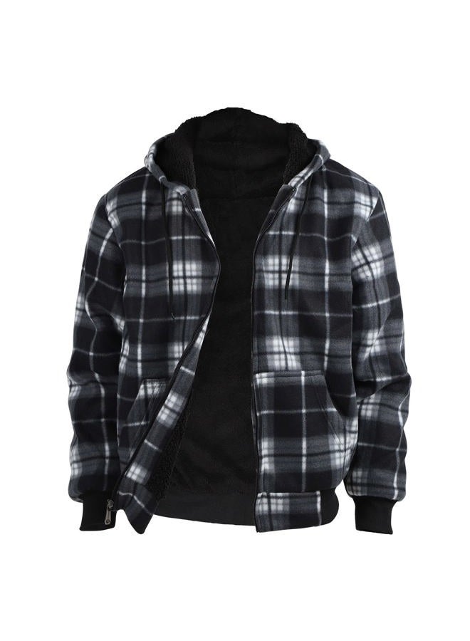 Facitisu Winter Heavy Warm Sherpa Lined Fleece Plaid Flannel Jacket Men Plus Size S-5XL Big&Tall Mens Coat, H-black, XX-Large - Image 1