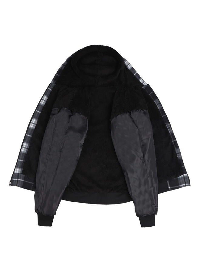 Facitisu Winter Heavy Warm Sherpa Lined Fleece Plaid Flannel Jacket Men Plus Size S-5XL Big&Tall Mens Coat, H-black, XX-Large - Image 5