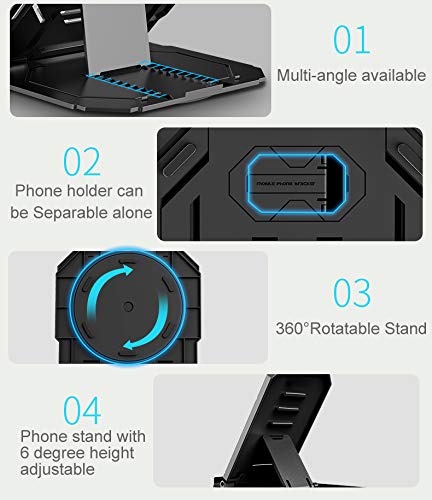 Tarkan 360 Rotating Multi Angle Ventilated Stand For All 12 To 156 Inch Laptops Notebook Macbook Air Pro With Mobile Holder Black Tabletop - Image 3