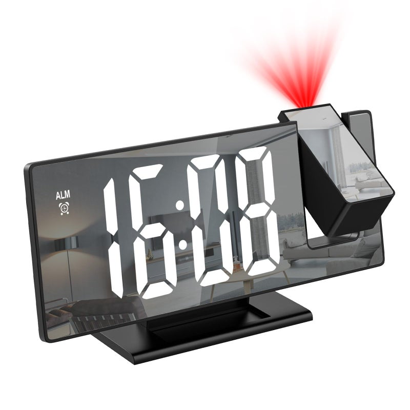 LOFICOPER Projection Alarm Clock, Projection Clock for Bedroom Ceiling, 7.8'' LED Alarm Clock with 180° Rotatable Projector, Snooze, Adjustable Brightness, Workday Mode