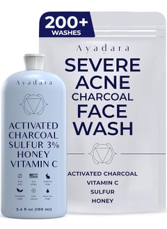 AYADARA Severe Acne Charcoal Face Wash 34 oz Daily Face Wash with Sulfur and Honey Charcoal Face Cleanser Mens Face Wash for Acne Deep Cleansing Charcoal Face Wash for Women and Men 200 Uses 