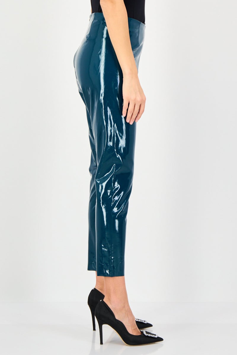 Juicy Couture Women Full Length Solid Leather Leggings, Teal Blue - Image 2