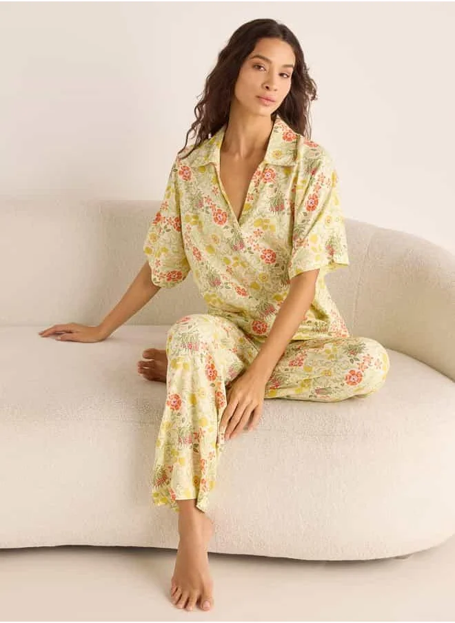 فاف Printed Collar Top and Pyjama Set