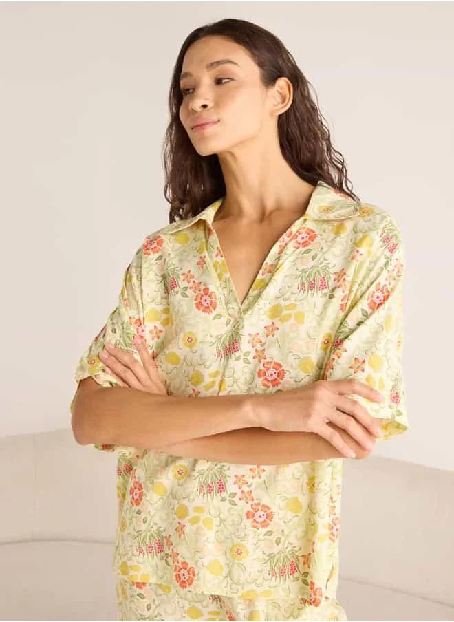 فاف Printed Collar Top and Pyjama Set