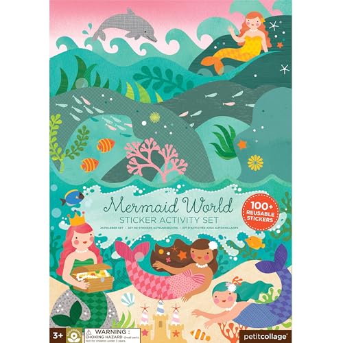 Petit Collage Sticker Activity Book Mermaid World Giant Fold Out Sticker Book for Kids Measures 34 x 12 Fully Opened Includes Over 100 Reusable Stickers Activity Toys for Ages 3 - Image 1