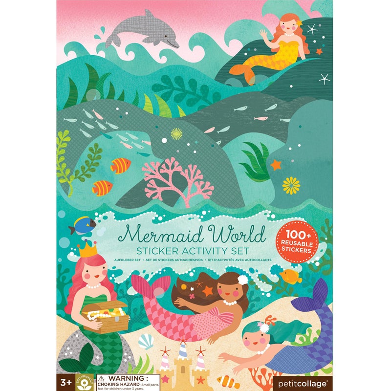 Petit Collage Sticker Activity Book Mermaid World Giant Fold Out Sticker Book for Kids Measures 34 x 12 Fully Opened Includes Over 100 Reusable Stickers Activity Toys for Ages 3 - Image 2