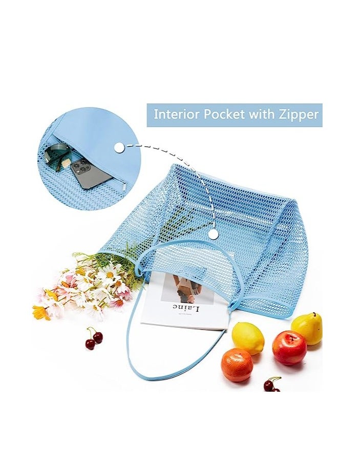 KASTWAVE Mesh Beach Bag for Women, Large Tote Bag Lightweight Foldable Beach Tote with Zipper Pocket for Women Vacation Beach Pool Trip  - Image 2