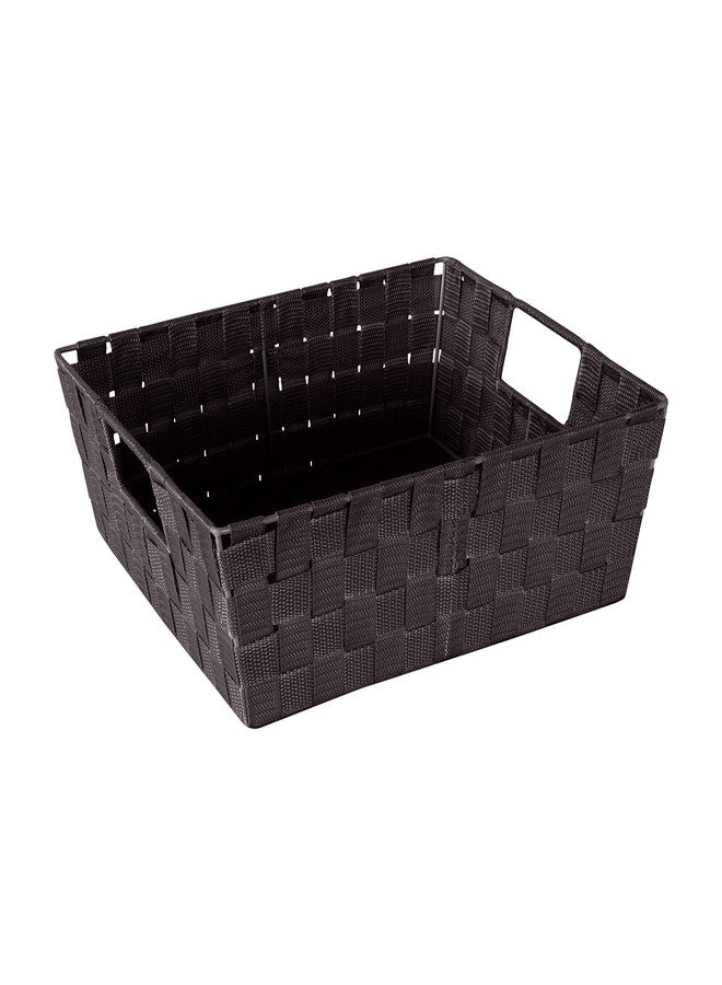 Simplify Large Shelf Woven Strap Tote | Decorative Storage Basket | Built in Handles | Organization | Closet | Bedroom | Bathroom | Nursery | Accessories | Toys | Gifts | 1 Pack | Chocolate - Image 1