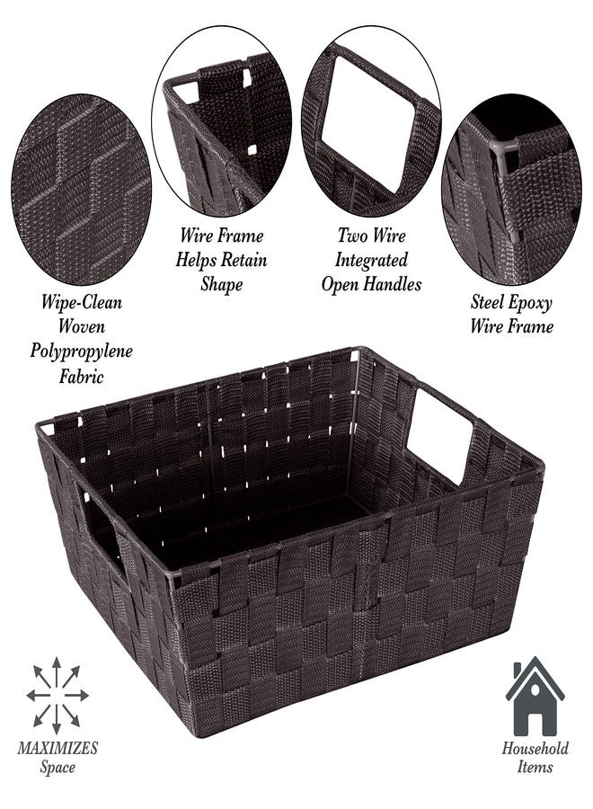 Simplify Large Shelf Woven Strap Tote | Decorative Storage Basket | Built in Handles | Organization | Closet | Bedroom | Bathroom | Nursery | Accessories | Toys | Gifts | 1 Pack | Chocolate - Image 3