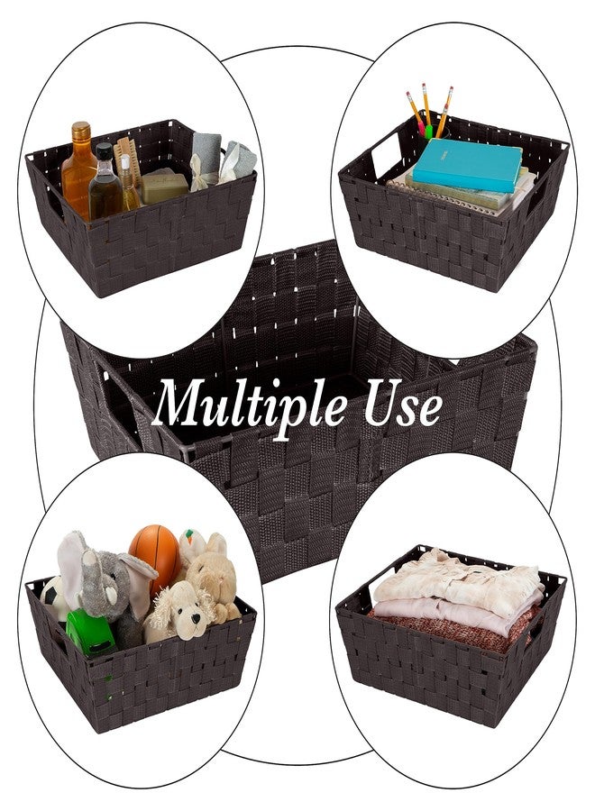 Simplify Large Shelf Woven Strap Tote | Decorative Storage Basket | Built in Handles | Organization | Closet | Bedroom | Bathroom | Nursery | Accessories | Toys | Gifts | 1 Pack | Chocolate - Image 2