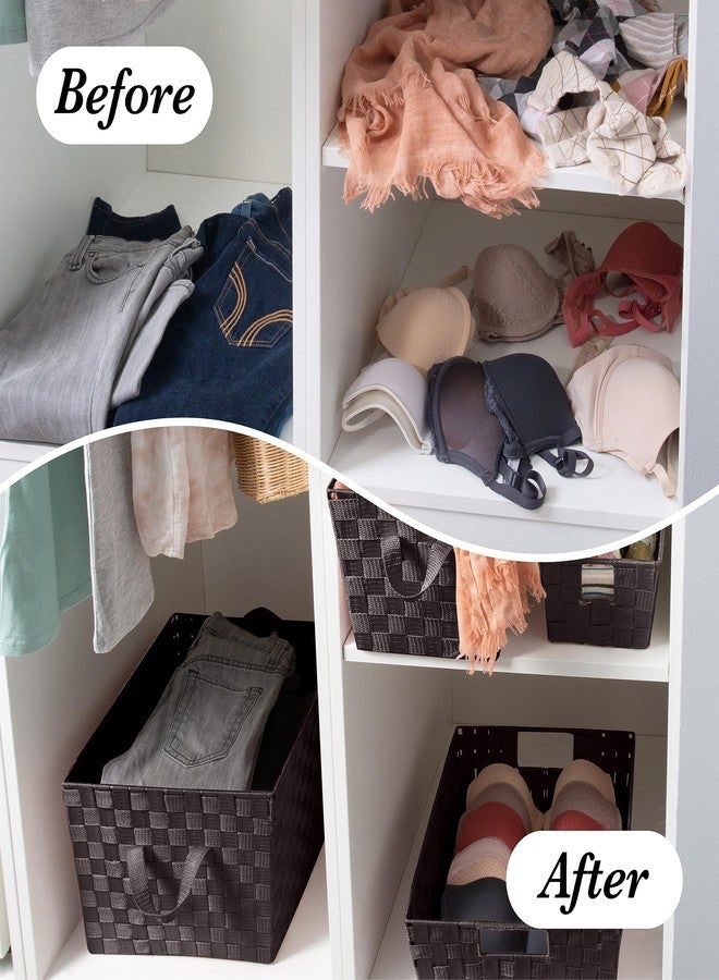 Simplify Large Shelf Woven Strap Tote | Decorative Storage Basket | Built in Handles | Organization | Closet | Bedroom | Bathroom | Nursery | Accessories | Toys | Gifts | 1 Pack | Chocolate - Image 5