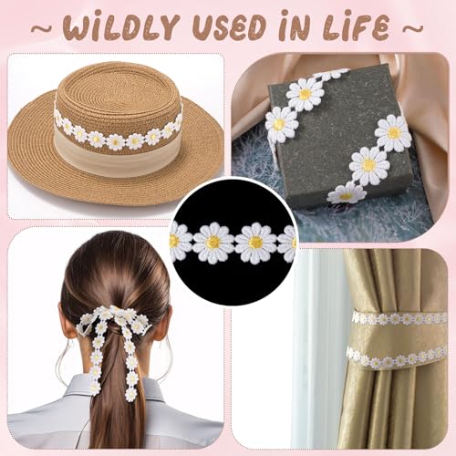Winsyison 2 Yards Daisy Lace Trim Ribbon, Flower Embroidered Ribbon Roll for Bridal, Daisy Trim Sewing Accessories for Bouquet Packaging Wrapping Wedding Decorations DIY Crafts- White - Image 4