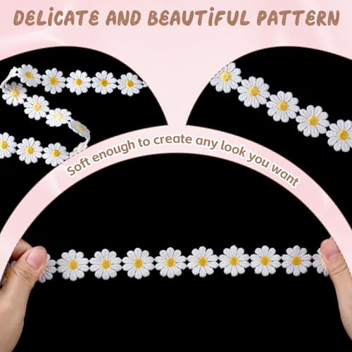 Winsyison 2 Yards Daisy Lace Trim Ribbon, Flower Embroidered Ribbon Roll for Bridal, Daisy Trim Sewing Accessories for Bouquet Packaging Wrapping Wedding Decorations DIY Crafts- White - Image 3