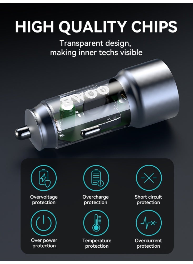 BWOO Car Charger Fast Charging PD43 W Dual Port USB C QCPD BK - Image 4