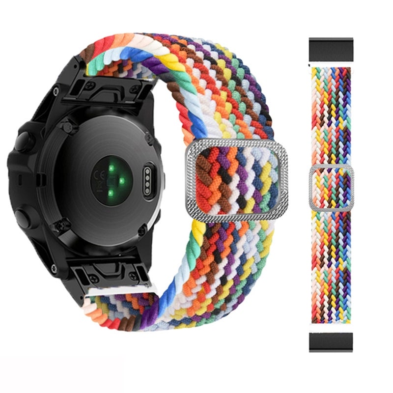 S-TOP For Garmin Fenix 7X Adjustable Nylon Braided Elasticity Watch Band(Rainbow 01) - Image 1