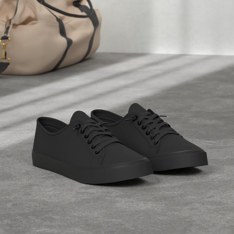 XRH Women Canvas Sneakers Slip On Non Slip Casual Shoes Lace Up Canvas Low Top White Shoes Loafers Full Black Sneaker Shoe(Full Black,US9) - Image 3