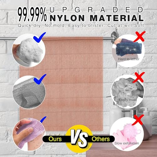 UJFQBH 3 Pieces African exfoliating net African Net Long Net Bath Sponge Exfoliating Shower Body Scrubber Back Scrubber Skin Smoother,Great for Daily Use (Purple、Gray、Brown) - Image 2