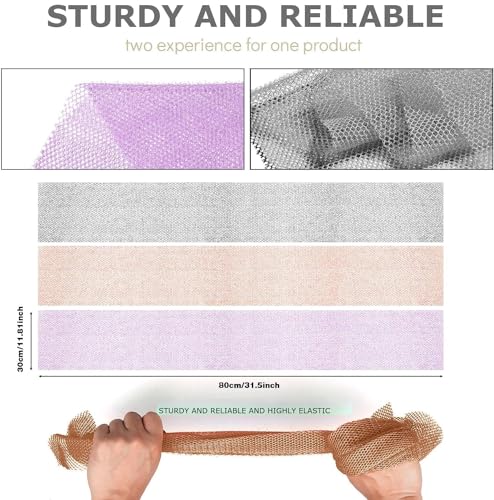 UJFQBH 3 Pieces African exfoliating net African Net Long Net Bath Sponge Exfoliating Shower Body Scrubber Back Scrubber Skin Smoother,Great for Daily Use (Purple、Gray、Brown) - Image 3