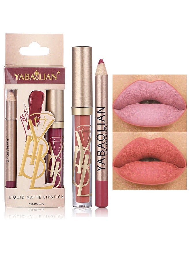 Yabaolian Lip Liner and Matte Lip Glosses Set, Long-Lasting Waterproof Lip Liner and Lipstick Combo, Nude Velvety Lipstick Makeup Kit - Image 1