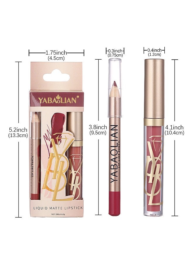 Yabaolian Lip Liner and Matte Lip Glosses Set, Long-Lasting Waterproof Lip Liner and Lipstick Combo, Nude Velvety Lipstick Makeup Kit - Image 2