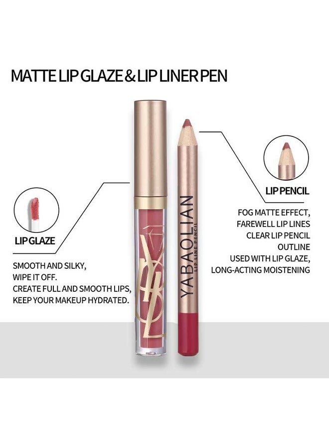 Yabaolian Lip Liner and Matte Lip Glosses Set, Long-Lasting Waterproof Lip Liner and Lipstick Combo, Nude Velvety Lipstick Makeup Kit - Image 3