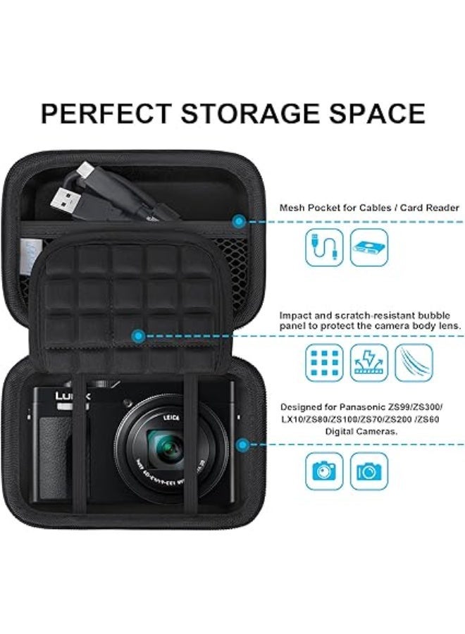 Camera Carrying Case for Panasonic LUMIX TZ99/TZ300/LX15/TZ95/TZ100/TZ90/TZ200 Point and Shoot Digital Camera, Protective Storage Trave Bag, Mesh Pocket fits Batteries, Cable, Black+Black - Image 5
