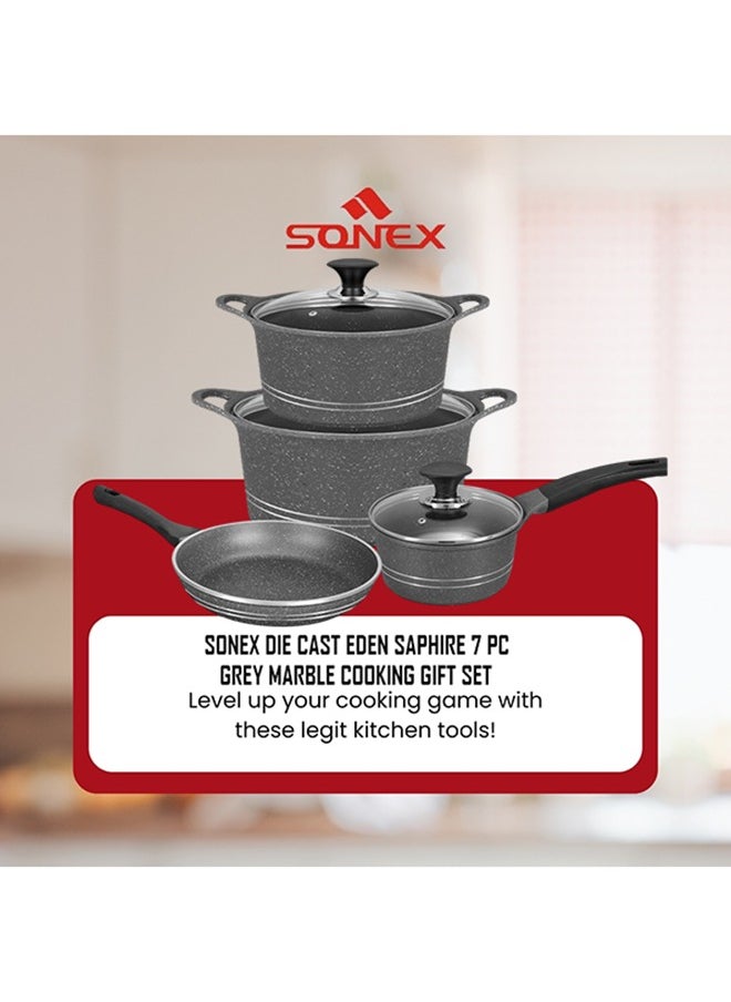 Sonex Diecast Eden Sapphire 7-Piece Gift Set, Korean Technology, Grey Marble Non-Stick Coating, Includes Casserole Pots, Sauce Pot, Frypan, Glass Lids, Easy to Clean,  Long Lasting Performance, Grey - pzsku/Z793DC9E2ED81F9420025Z/45/_/1725525827/521e0847-6ecb-4fe4-ae19-e6a79b9d523e