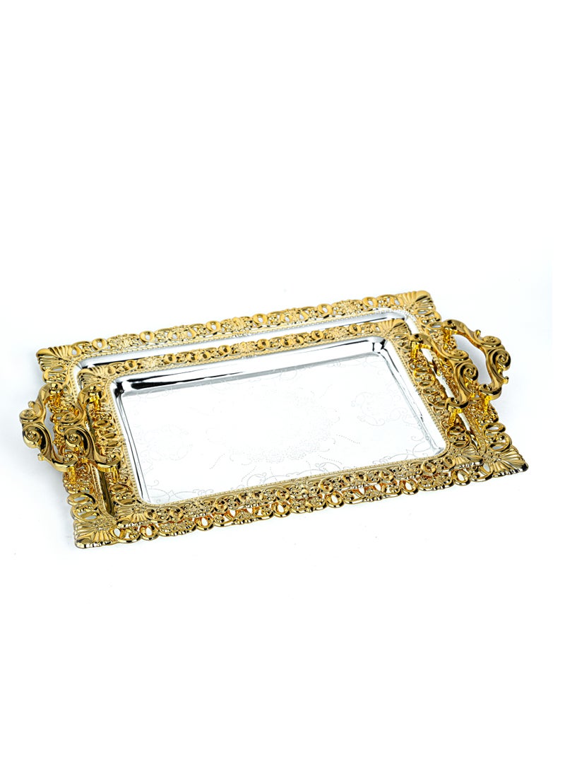 ZOLTEN SILVERPLATED 2PC LARGE AND MEDIUM SIZES ROUND TRAY SET GOLD/SILVER COLOUR 43.6X32/36X26 CM - Image 1