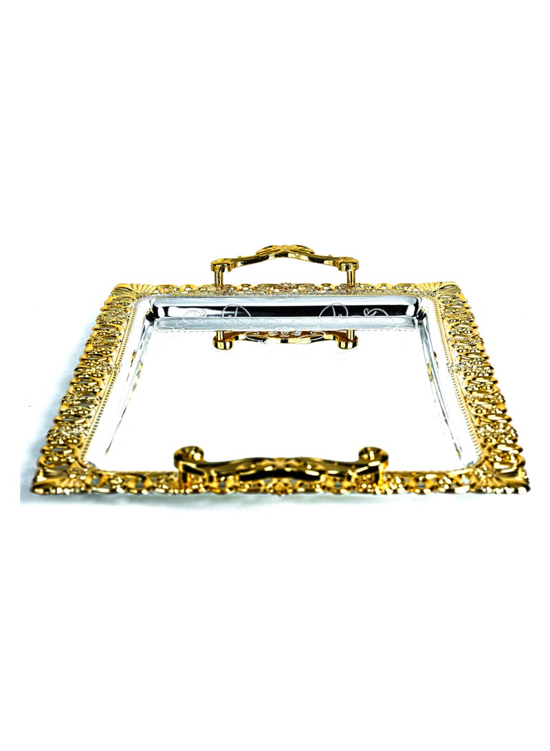 ZOLTEN SILVERPLATED 2PC LARGE AND MEDIUM SIZES ROUND TRAY SET GOLD/SILVER COLOUR 43.6X32/36X26 CM - Image 5