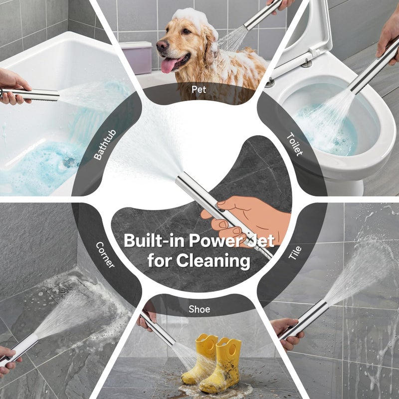 Veken All Metal 10" Shower Head with Handheld, Luxurious Square Double Rain Shower Heads,Power Wash Wand,Dual High Pressure Detachable Rainfall Showerhead with Spray Combo,Extension Arm,Chrome,Sliver - Image 2