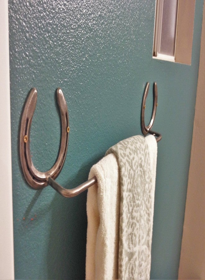 The Heritage Forge Towel Bar Hanger Stainless Steel Horseshoe for Rustic Bathroom - Natural Metal - 20" - Image 1
