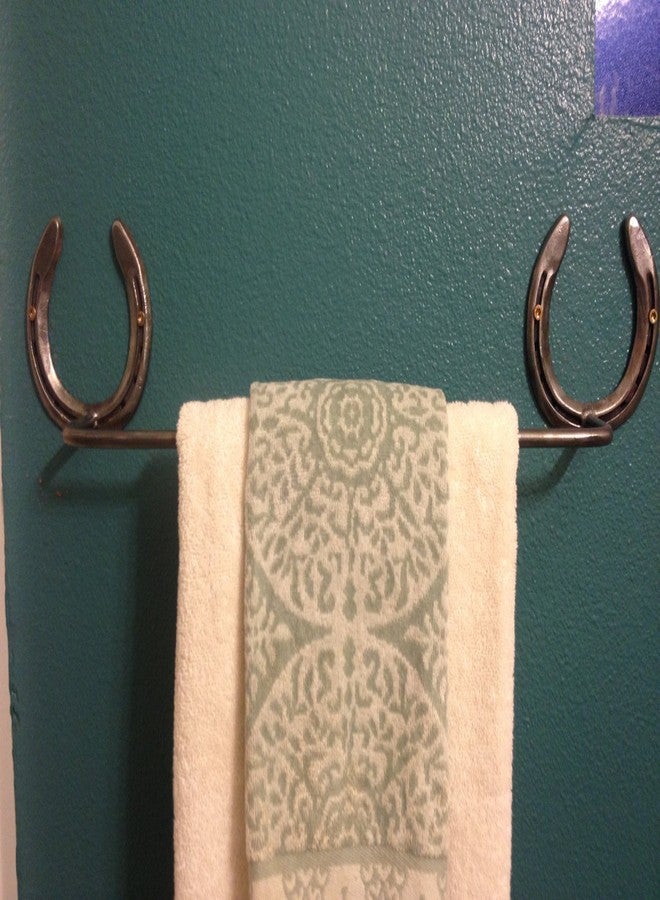 The Heritage Forge Towel Bar Hanger Stainless Steel Horseshoe for Rustic Bathroom - Natural Metal - 20" - Image 4