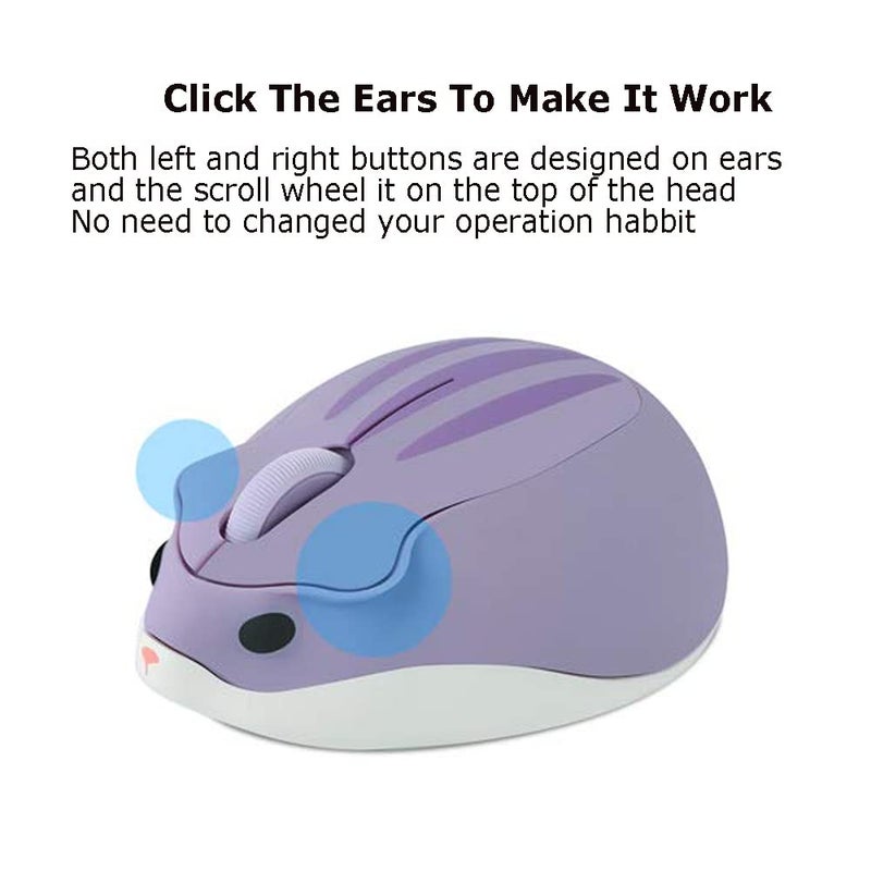 SXBan 2.4GHz Wireless Cute Hamster Shape Less Noice Portable Mobile Optical 1200DPI USB Mice Cordless Mouse for PC Laptop Computer Notebook MacBook Kids Girl Gift (Purple) - Image 5