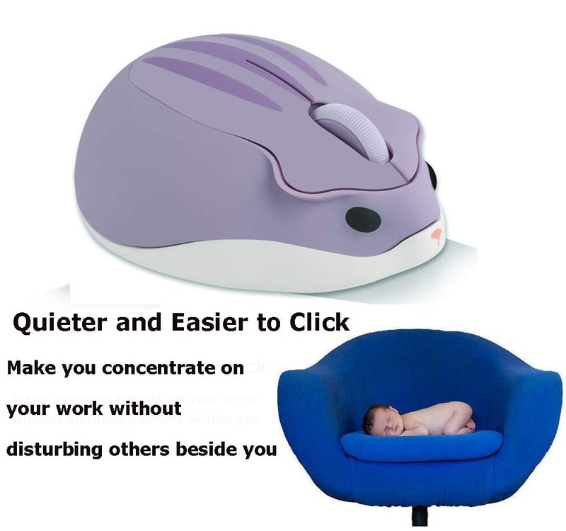 SXBan 2.4GHz Wireless Cute Hamster Shape Less Noice Portable Mobile Optical 1200DPI USB Mice Cordless Mouse for PC Laptop Computer Notebook MacBook Kids Girl Gift (Purple) - Image 3