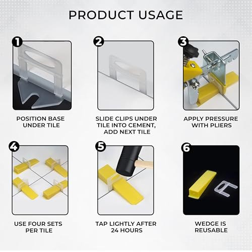 Robustt Tile Leveling System Wedges (Yellow) - Tile Leveler Clips DIY Tile Leveler Spacers for Professional Floor Tiles, Ceramic Tile and Stone Installation - Pack of 200 - Image 2