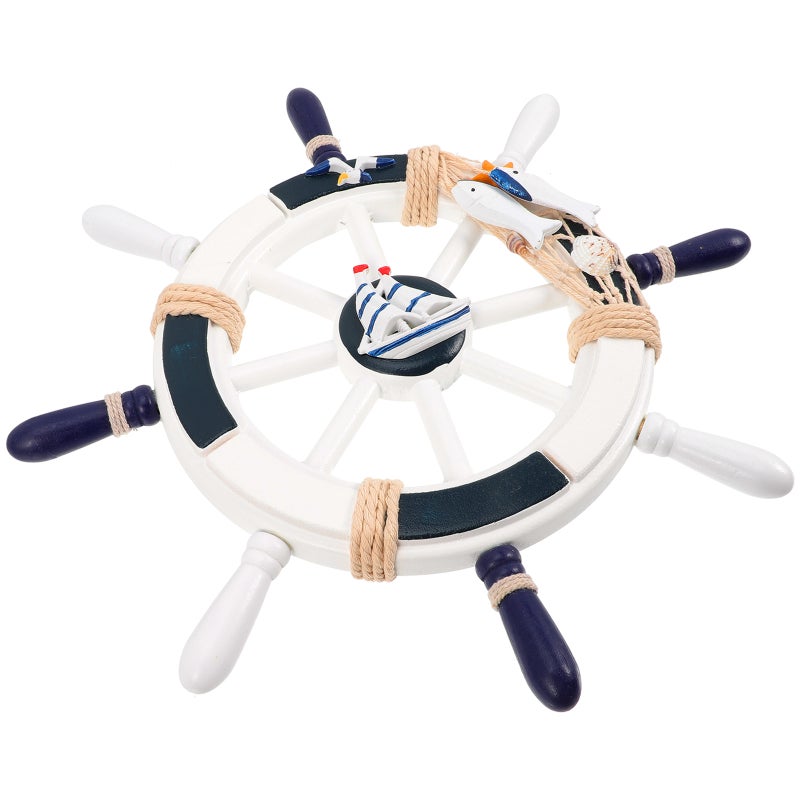 2pcs Wall Hanging Rudder Pendant Mediterranean Style Nautical Wheel Decoration - Image 1