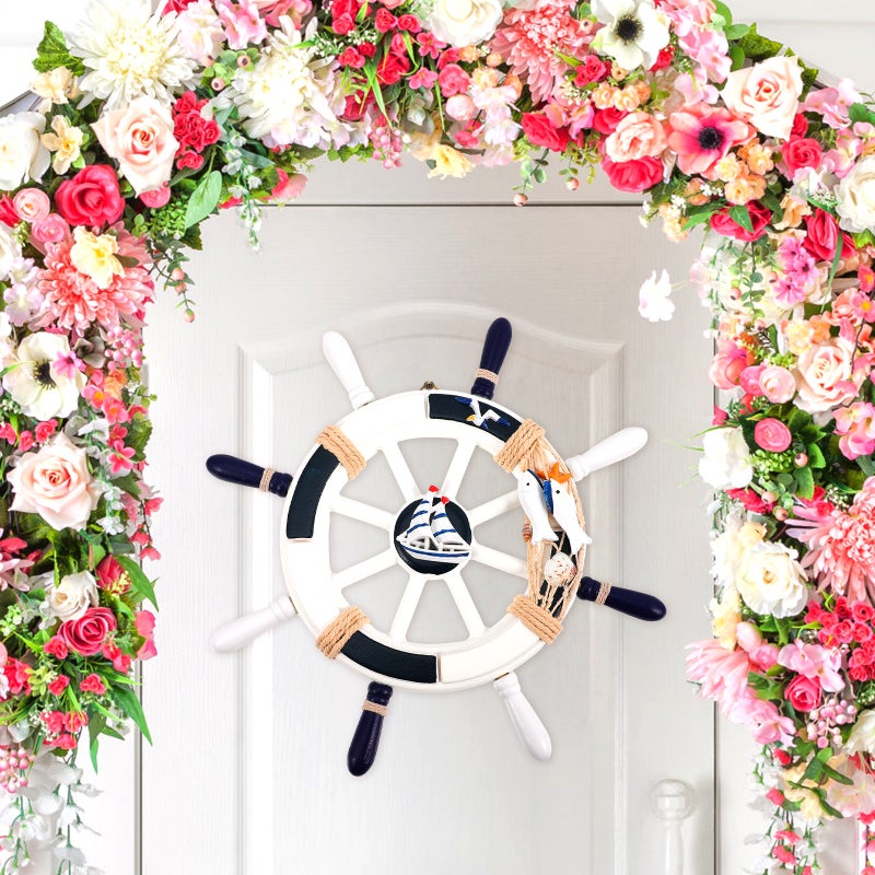 2pcs Wall Hanging Rudder Pendant Mediterranean Style Nautical Wheel Decoration - Image 3