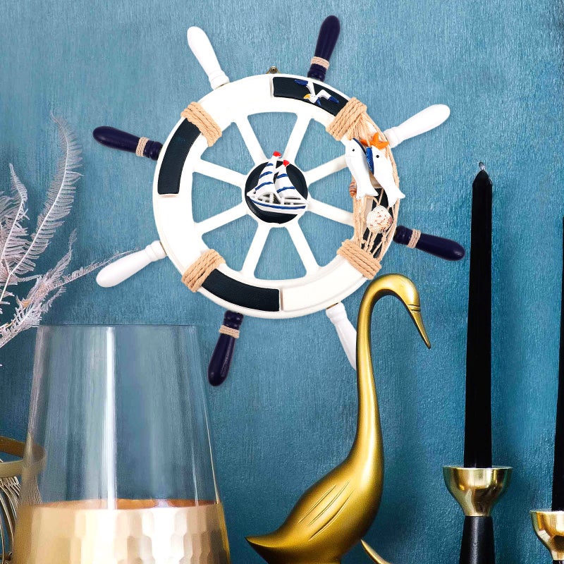 2pcs Wall Hanging Rudder Pendant Mediterranean Style Nautical Wheel Decoration - Image 2